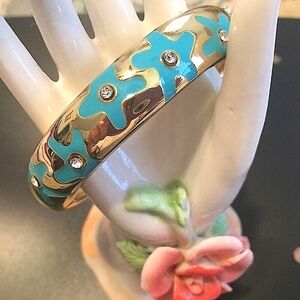 💐 NWOT Gold & Turquoise Enamel Floral Bangle